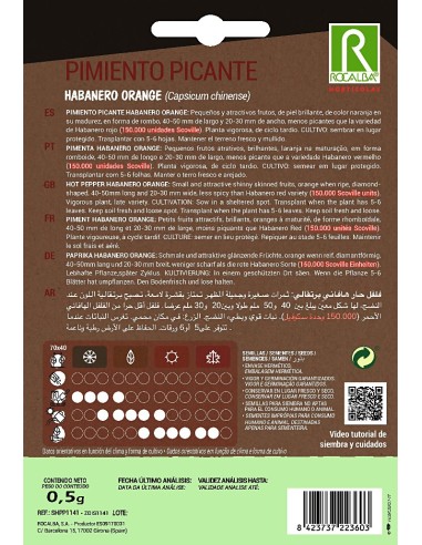 Semilla Pimiento  Habanero Orange (150.000 scoville)
