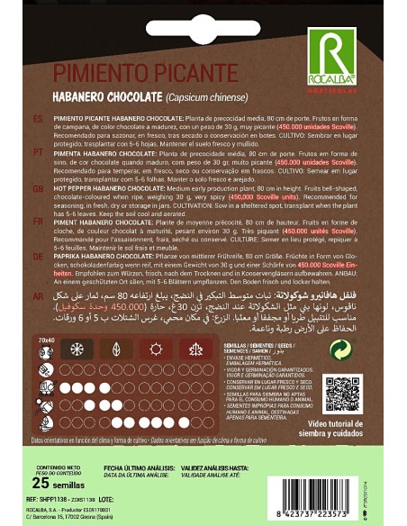 Semilla Pimiento picante Habanero chocolate (450.000 scoville)